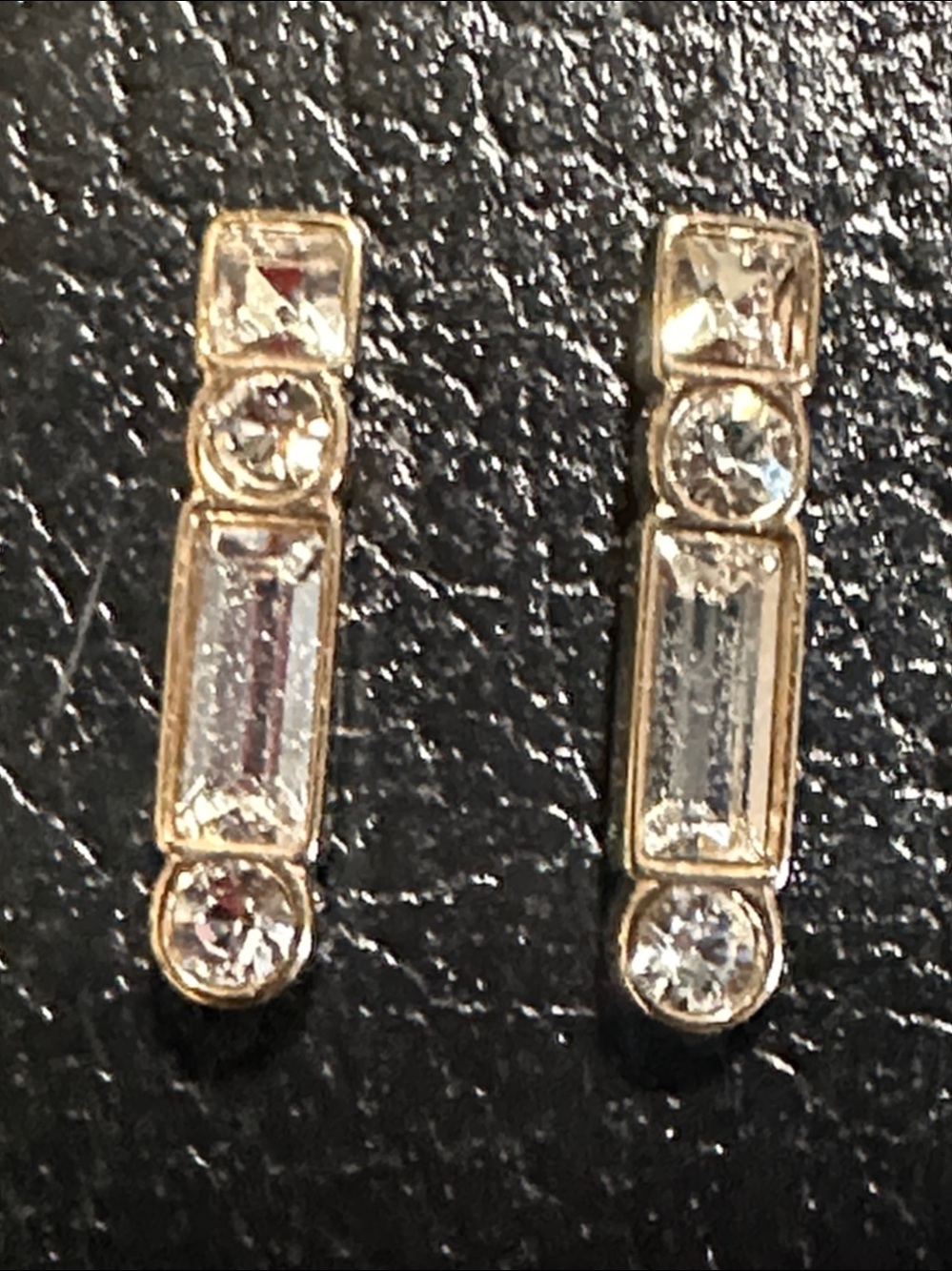Fossil Vintage Crystal Baguette Bar Art Deco Style Gold Tone Stud Earrings